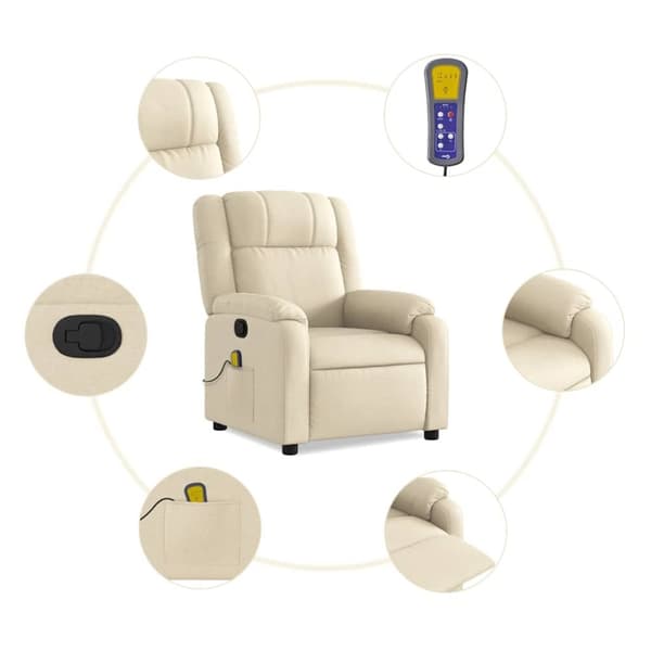 Massagefåtölj gräddvit tyg