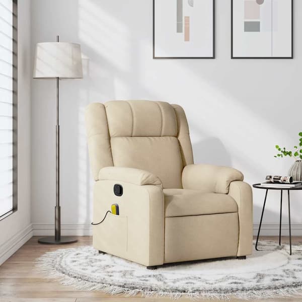Massagefåtölj gräddvit tyg