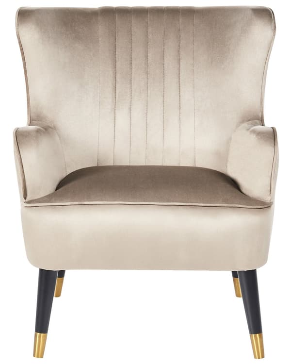 Lenestol Beige Fløyelstrekk Svarte ben Glamorøst design Ørelappstol Stue