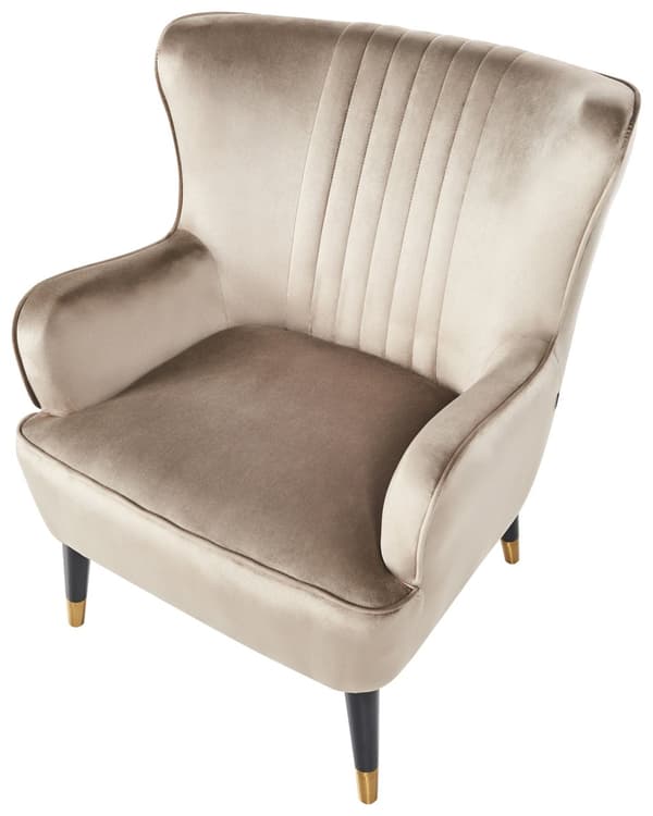 Lenestol Beige Fløyelstrekk Svarte ben Glamorøst design Ørelappstol Stue