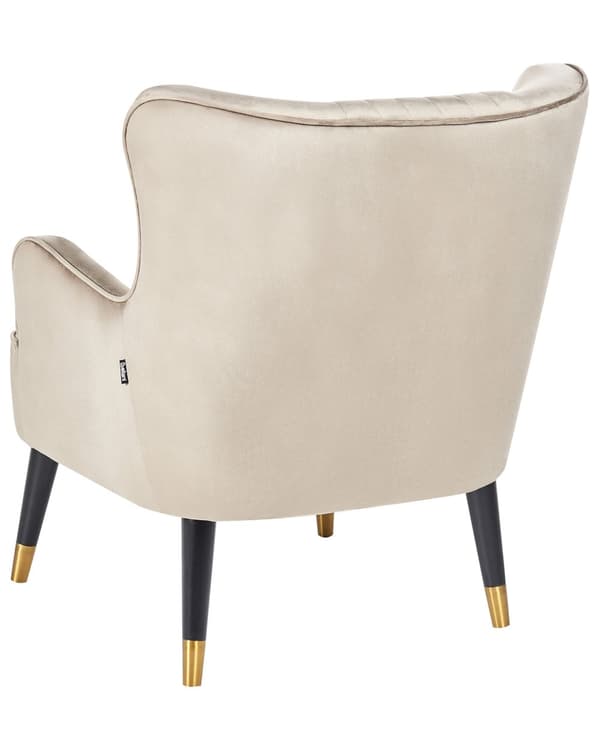 Lenestol Beige Fløyelstrekk Svarte ben Glamorøst design Ørelappstol Stue
