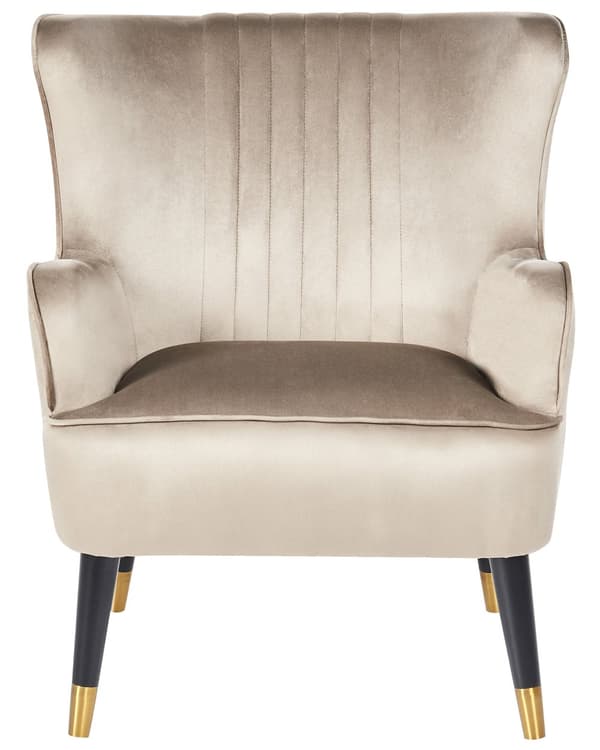 Fåtölj Öronlappsfåtölj Beige Sammet Klädd Svarta Ben Glam Design