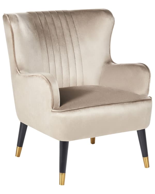 Fåtölj Öronlappsfåtölj Beige Sammet Klädd Svarta Ben Glam Design