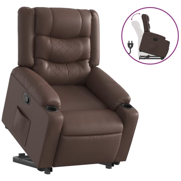 Reclinerfåtölj med uppresningshjälp brun konstläder