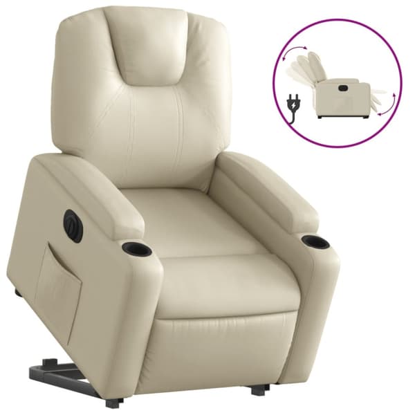 Reclinerfåtölj med uppresningshjälp gräddvit konstläder