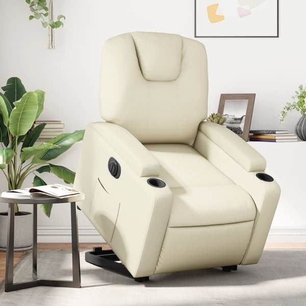 Reclinerfåtölj med uppresningshjälp gräddvit konstläder