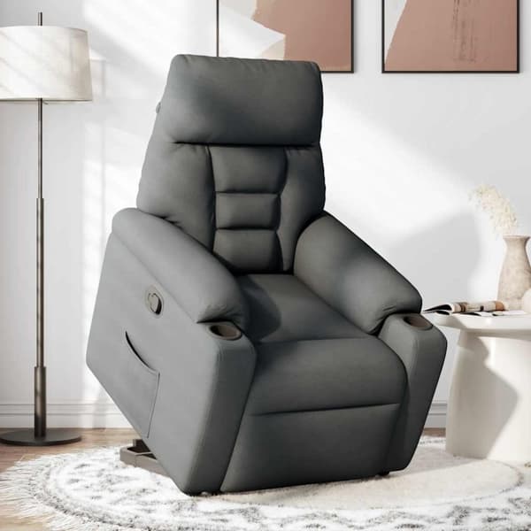 Reclinerfåtölj med uppresningshjälp mörkgrå tyg
