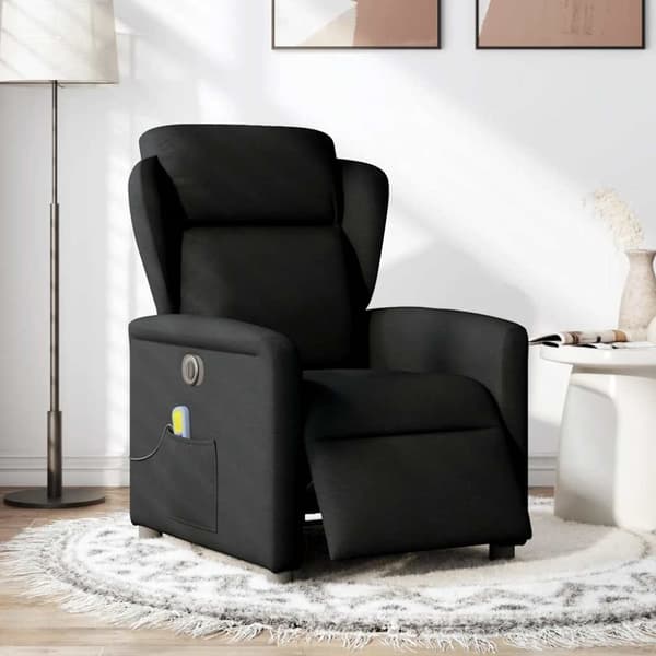 Elektrisk massagefåtölj med uppresningshjälp svart tyg