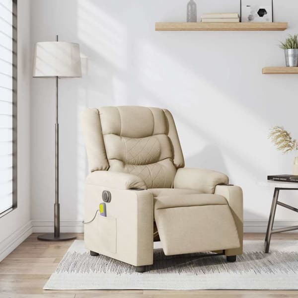 Elektrisk massagefåtölj gräddvit tyg
