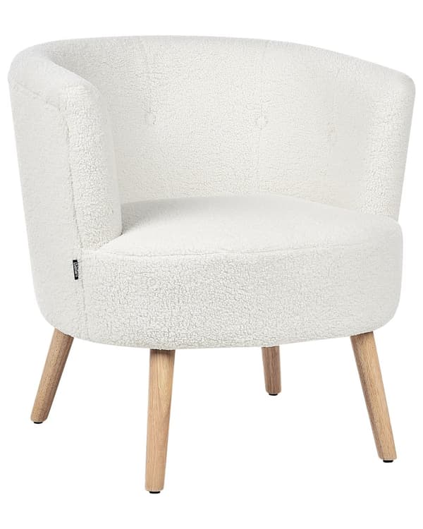 Lenestol Hvit Polstret Boucle Badestol i Retrostil Retro Design til Stue