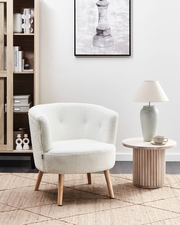 Lenestol Hvit Polstret Boucle Badestol i Retrostil Retro Design til Stue