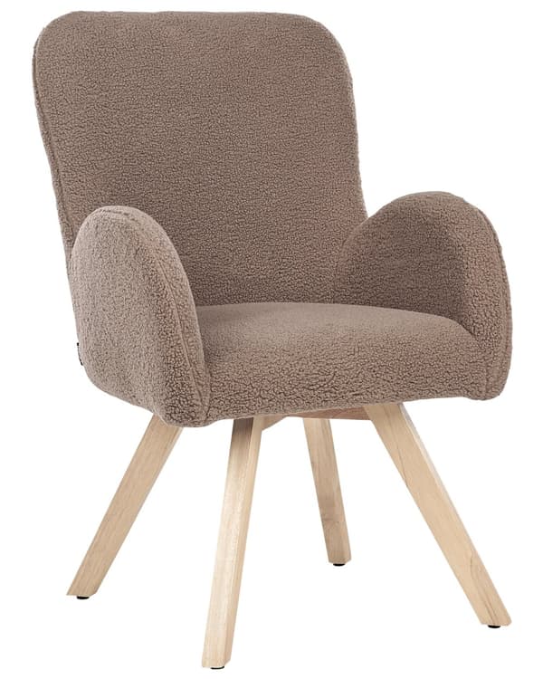 Loungestol Brun Boucle-polstring Solid Moderne Klubbstol med Armlener Treben