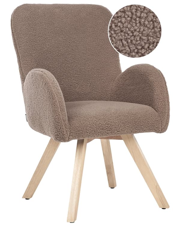 Loungestol Brun Boucle-polstring Solid Moderne Klubbstol med Armlener Treben