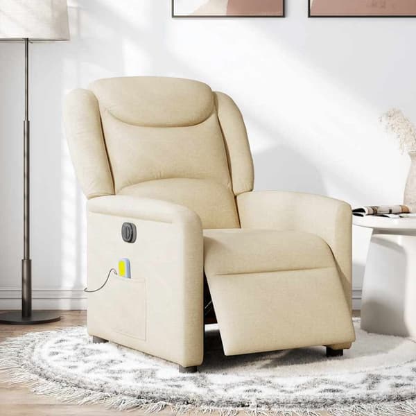 Elektrisk massagefåtölj gräddvit tyg