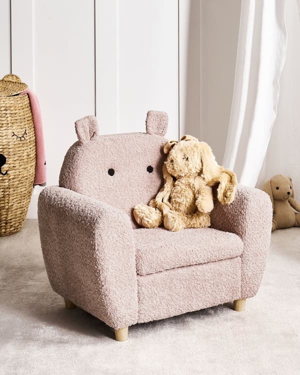 Lenestol Rosa Bouclé Armlener Dekorative ører Moderne design Barnestol Barnerom