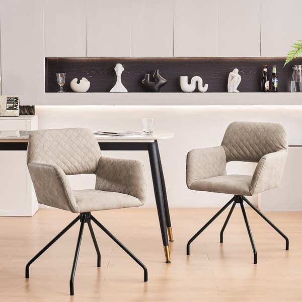 Rootz 2-delt Khaki Makeup-stolesæt - Forfængelige siddepladser - Imiterede læderstole - Ergonomisk komfort - 58 cm x 55,88 cm x 79 cm