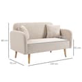 Miniatyrbild 3 av 9: Rootz 2-sits soffa - Loveseat - Soffa - Lätt att rengöra - 130cm x 70cm x 80cm, Cream Velvet, Rubberwood Ben