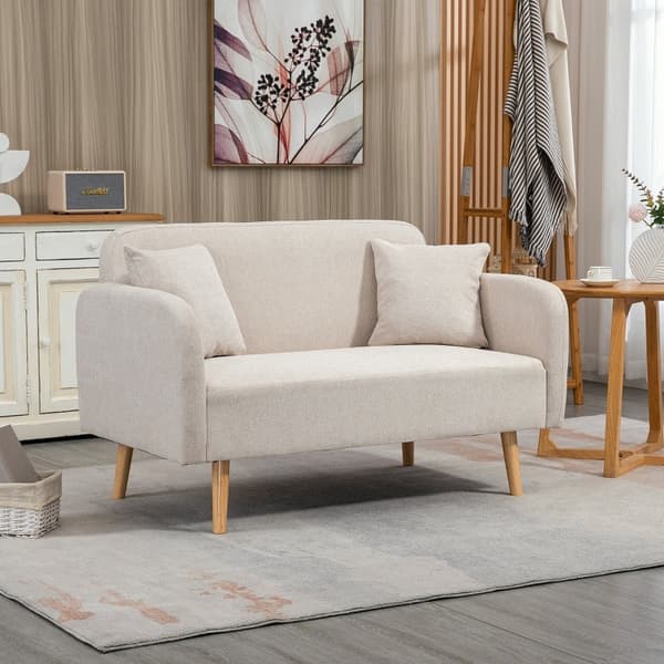 Rootz 2-sits soffa - Loveseat - Soffa - Lätt att rengöra - 130cm x 70cm x 80cm, Cream Velvet, Rubberwood Ben