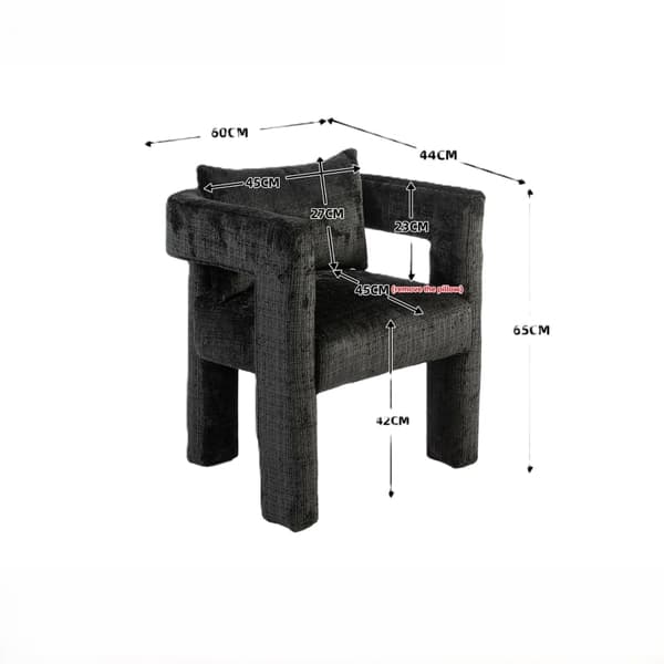 Rootz Black Chenille Lounge Chair - Enkel modern sits - Ergonomisk sittplats - Hudvänligt tyg - 60L x 44W x 65H cm