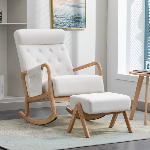 Rootz Mid-Century Modern gyngestol - Afslapningssæde - Ergonomisk gyngebase - Massivt træ - 65x85x94cm - Inkluderer fodstøtte 53x36x36cm