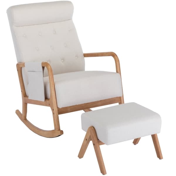 Rootz Mid-Century Modern gyngestol - Afslapningssæde - Ergonomisk gyngebase - Massivt træ - 65x85x94cm - Inkluderer fodstøtte 53x36x36cm