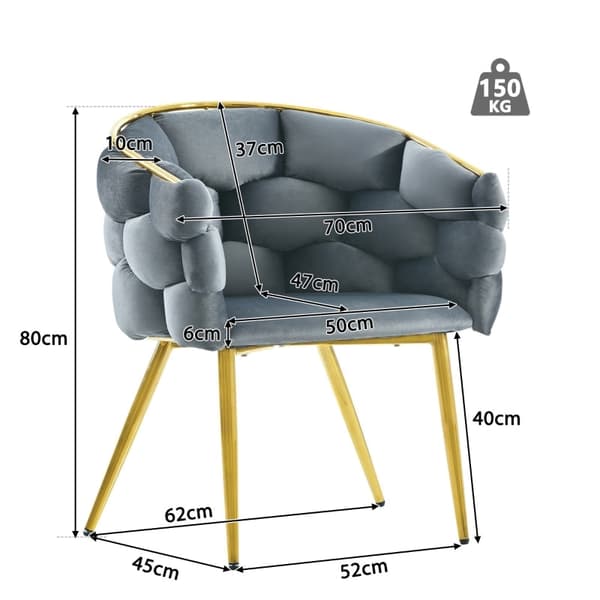 Rootz Luxurious Grey Velvet Chair - Elegant Lænestol - Moderne siddepladser - Justerbar komfort - 70L x 47W x 80H cm