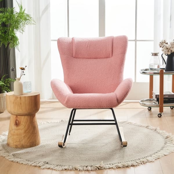 Rootz Pink Teddy Velvet Gyngestol - Hvilestol - Lounge Chair - Ergonomisk komfort - 67,5L x 93W x 93H cm