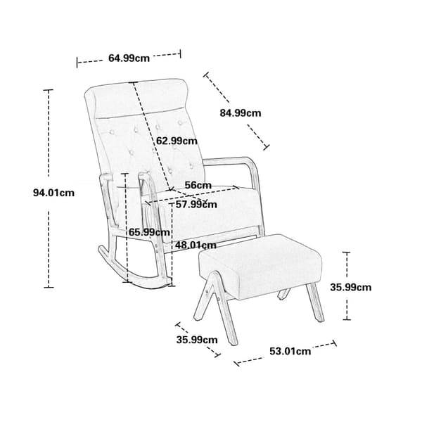 Rootz Gyngestol & Fodstøtte Sæt - Svævefly - Hvilestol - Holdbar Træ & Foam Comfort - Stol: 65x85x94cm, Fodstøtte: 53x36x36cm