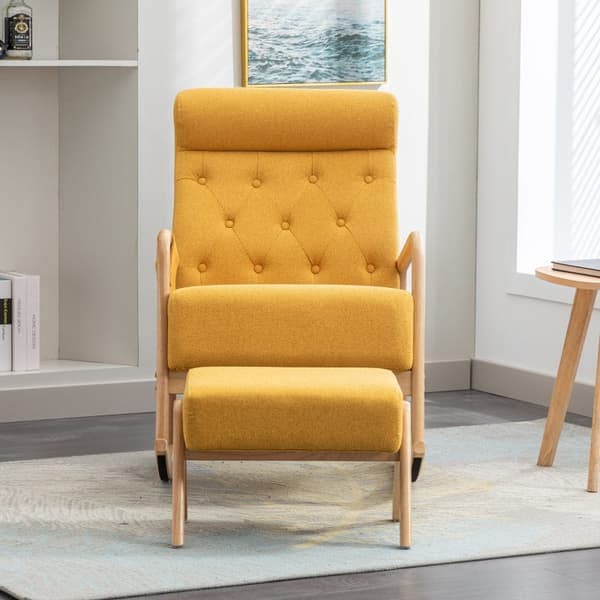 Rootz Gyngestol & Fodstøtte Sæt - Svævefly - Hvilestol - Holdbar Træ & Foam Comfort - Stol: 65x85x94cm, Fodstøtte: 53x36x36cm
