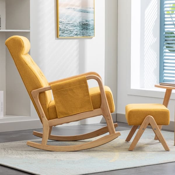 Rootz Gyngestol & Fodstøtte Sæt - Svævefly - Hvilestol - Holdbar Træ & Foam Comfort - Stol: 65x85x94cm, Fodstøtte: 53x36x36cm