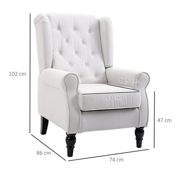 Rootz Wing Chair Accent Sittplatser - Mysig lässtol - Tvättbar klädsel - Avtagbart överdrag - 74cm x 86cm x 102cm Krämvit