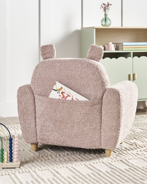 Barnfåtölj Rosa Boucléklädsel med Armstöd Modern Design