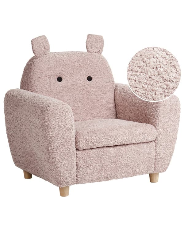 Barnfåtölj Rosa Boucléklädsel med Armstöd Modern Design