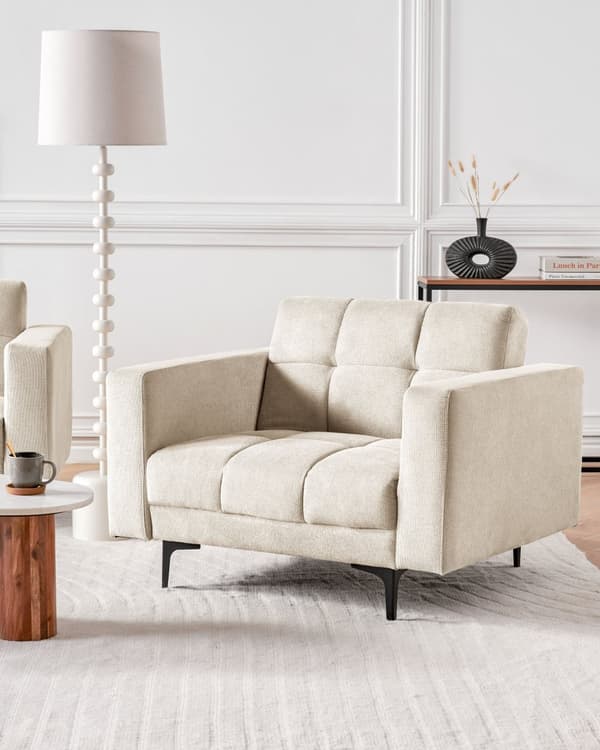 Lænestol Beige Polyester Stuestol med Armlæn til Stuen Bred Hvilestol Polstret Design Møbel Sovestol