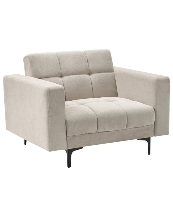Lænestol Beige Polyester Stuestol med Armlæn til Stuen Bred Hvilestol Polstret Design Møbel Sovestol