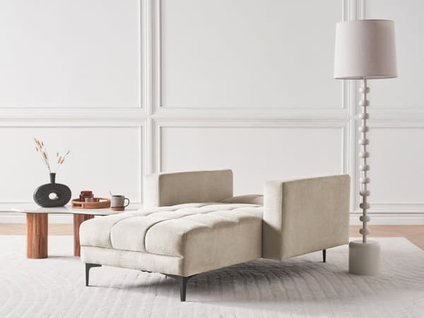 Chaise Lounge Beige Polyester Stoff Polstring Liggende Ryggstøtte 3 Stillinger til Stue