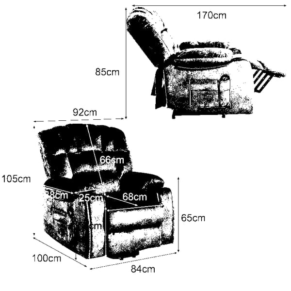 Rootz Hierontatuoli Velvet lepotuoli - Sähköisesti säädettävä tuoli - Lämmitetty lepotuoli - Äärimmäistä mukavuutta iäkkäille - 84cm x 100cm x 105cm