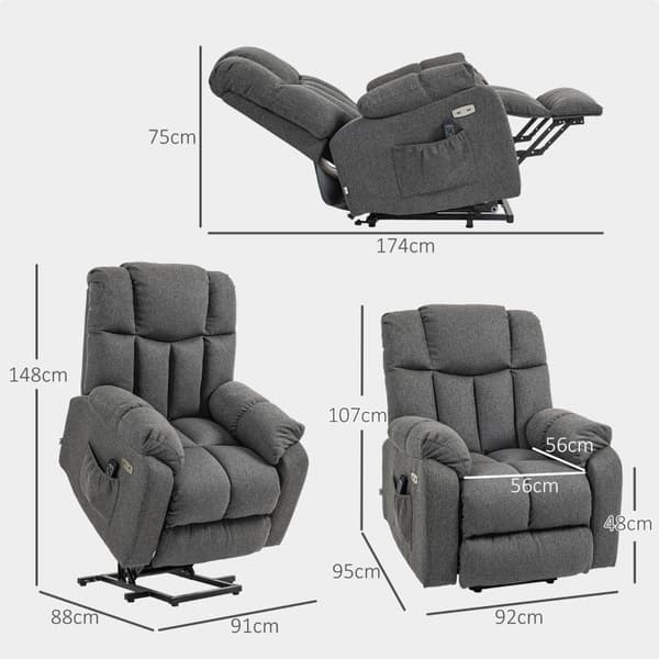 Rootz Electric Recliner TV-fåtölj - Stol - Biosits - Förbättrar komforten - 92cm x 95cm x 107cm - USB-portar ingår