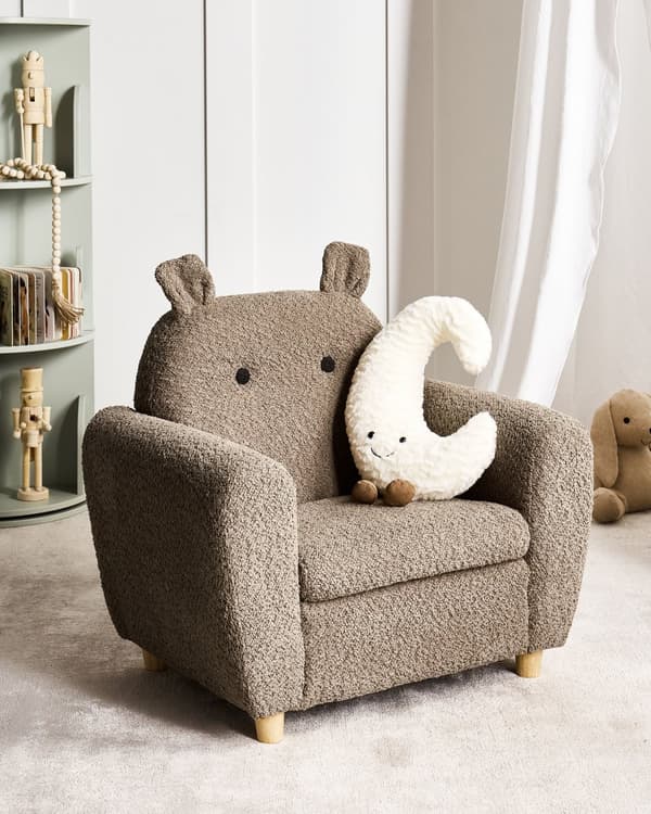 Børnestol Brun Blød Stol til Børn med Flodhest Design Moderne Børnelænestol til Børneværelse