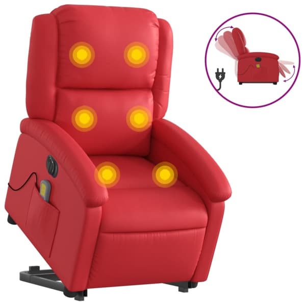 Massagefåtölj med uppresningshjälp röd konstläder