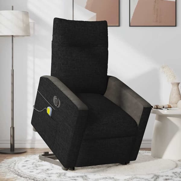 Elektrisk massagefåtölj med uppresningshjälp svart tyg