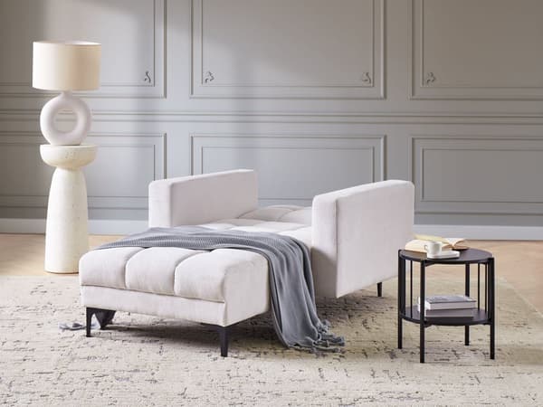 Chaise Lounge Off-White Polyester Stoff Polstring Liggende Ryggstøtte 3 Stillinger til Stue