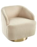 Miniatyrbillede 4 af 9: Lænestol Beige Boucle Stuestol med Armlæn til Stuen Bred Klubstol med Drejefunktion Stol Rund Ryg Blød Polstret Design Møbel
