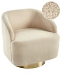 Miniatyrbillede 1 af 9: Lænestol Beige Boucle Stuestol med Armlæn til Stuen Bred Klubstol med Drejefunktion Stol Rund Ryg Blød Polstret Design Møbel