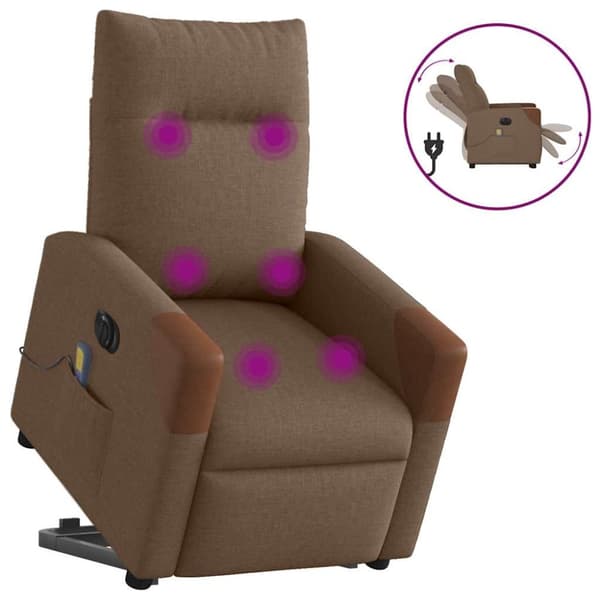 Elektrisk massagefåtölj med uppresningshjälp brun tyg
