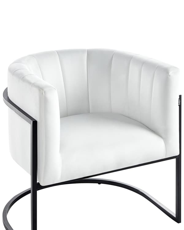 Lenestol Hvit Fløyel Metall Svart ramme Aksentstol Glamour stil Stue Spisestue