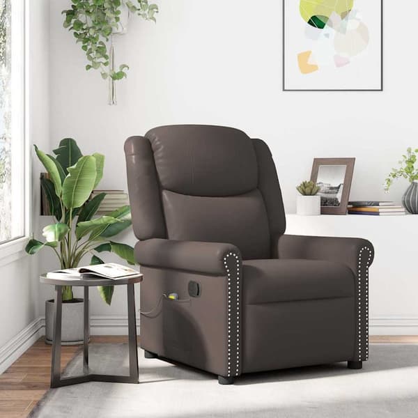 Massagefåtölj brun glansig konstläder