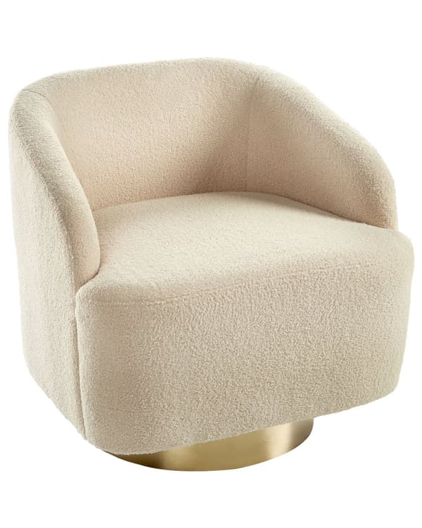 Lenestol Beige Bouclé-stoff Mykt Nubbet Gullunderstell Svingbar 360° Retro Glam Art Dekor Stil