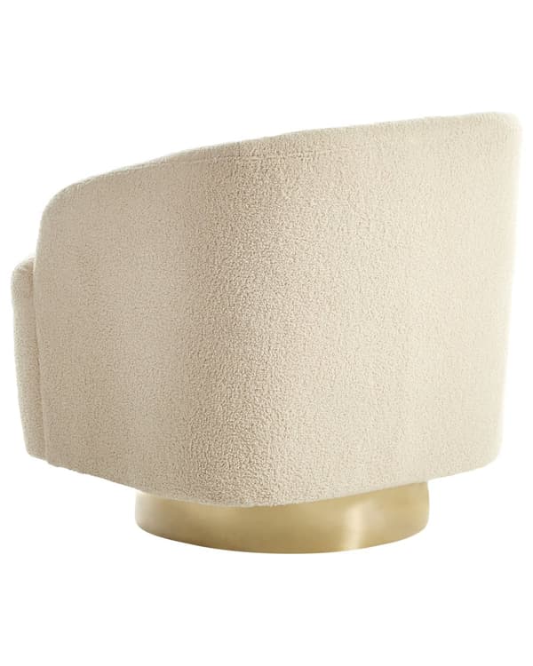Lenestol Beige Bouclé-stoff Mykt Nubbet Gullunderstell Svingbar 360° Retro Glam Art Dekor Stil