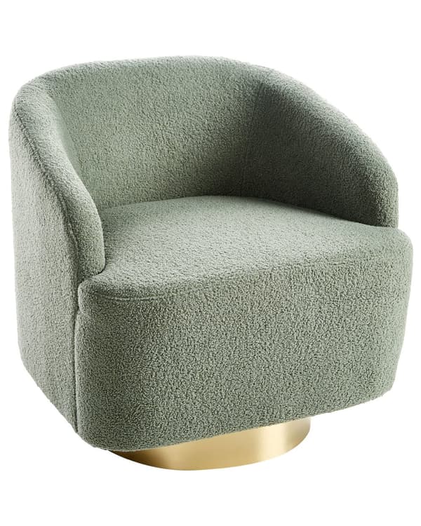 Lenestol Lysegrønt Bouclé-stoff Mykt Nubbet Gullunderstell Svingbar 360° Retro Glam Art Dekor Stil